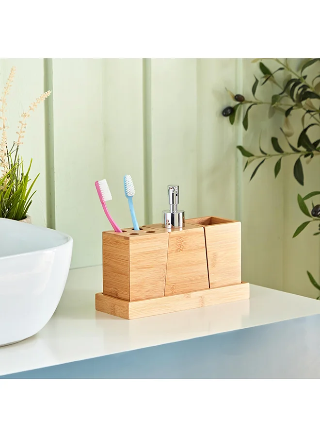Home Box Natura Bamboo 4-Piece Bathroom Accessories Set 24 x 17.8 x 9.2 cm