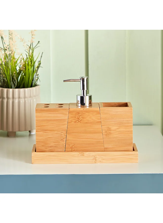 Home Box Natura Bamboo 4-Piece Bathroom Accessories Set 24 x 17.8 x 9.2 cm