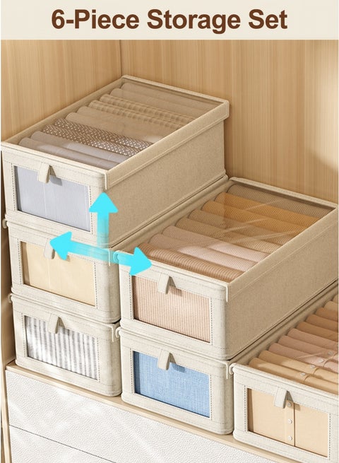 Storage Bags 6 Pcs Clothes Drawer Boxes with Lids Visible Wardrobe Clothing Storage Organizers Set Foldable Clothes Storage Cubes Closet Bins Storage for Clothes Towels Toys Underware Dress Bins set