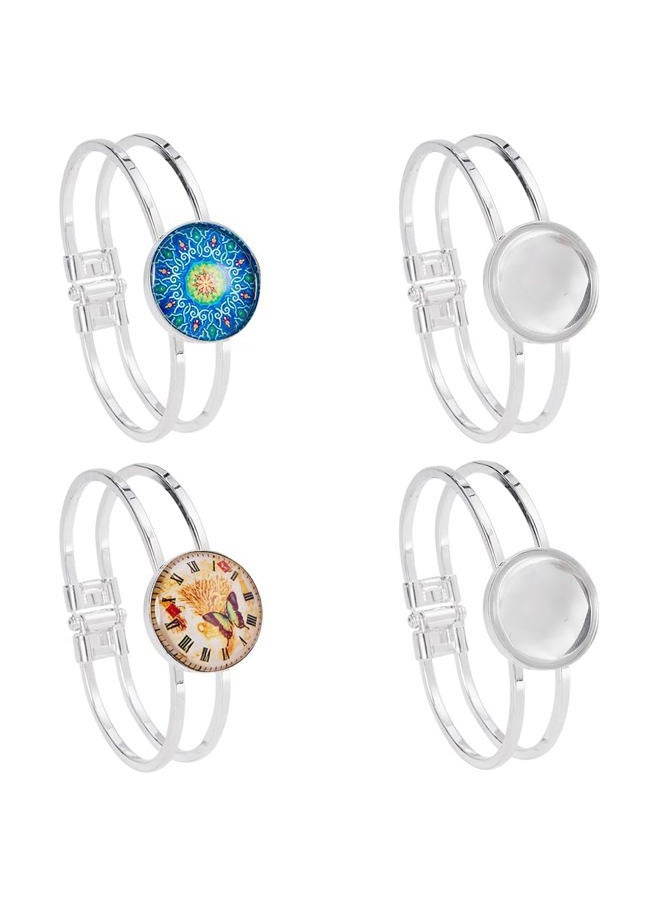 SUNNYCLUE 4Pcs 1 inch Bezel Tray Blank Bracelet Silver Brass Bangle Makings with 4Pcs 25mm Round Clear Cabochon Glass Dome for Jewelry Making DIY Craft Accessories Men and Women - Image 1