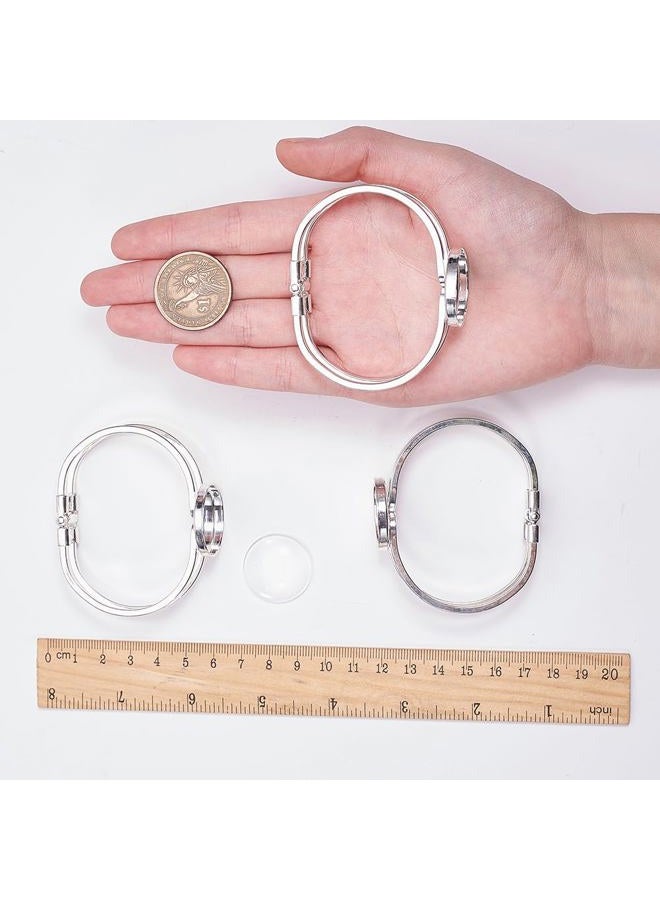 SUNNYCLUE 4Pcs 1 inch Bezel Tray Blank Bracelet Silver Brass Bangle Makings with 4Pcs 25mm Round Clear Cabochon Glass Dome for Jewelry Making DIY Craft Accessories Men and Women - Image 3