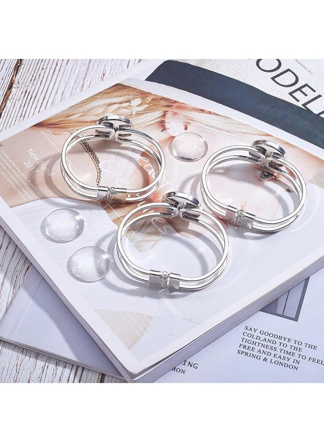SUNNYCLUE 4Pcs 1 inch Bezel Tray Blank Bracelet Silver Brass Bangle Makings with 4Pcs 25mm Round Clear Cabochon Glass Dome for Jewelry Making DIY Craft Accessories Men and Women - Image 5