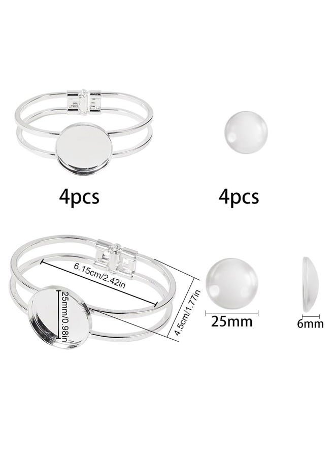 SUNNYCLUE 4Pcs 1 inch Bezel Tray Blank Bracelet Silver Brass Bangle Makings with 4Pcs 25mm Round Clear Cabochon Glass Dome for Jewelry Making DIY Craft Accessories Men and Women - Image 2