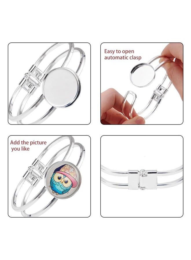 SUNNYCLUE 4Pcs 1 inch Bezel Tray Blank Bracelet Silver Brass Bangle Makings with 4Pcs 25mm Round Clear Cabochon Glass Dome for Jewelry Making DIY Craft Accessories Men and Women - Image 4