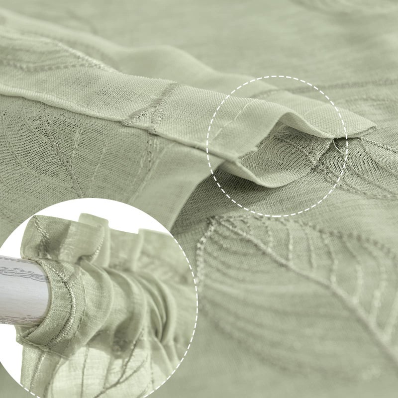 Topick Sage Green Sheer Kitchen Cafe Curtains Leaf Embroidered Voile Tiers Short Half Window Semi Sheer RV Camper Curtains Farmhouse Small Door Bathroom Basement Curtains 36 Inch Rod Pocket 2 Panels - Image 5