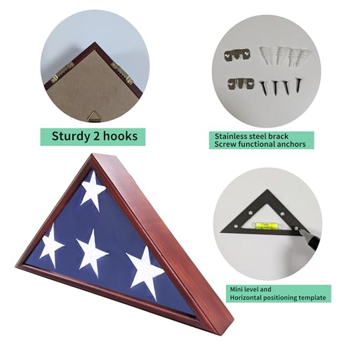 ARRAWIS Solid Wood Flag Display Case with Mahogany Finish - 5'x9.5' Burial Flag Case for Veteran - Personalized Memorial Shadow Box with DIY Sticker Kit - Mantel & Wall Mount - Image 3