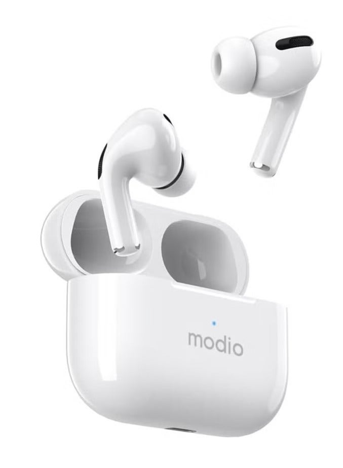 modio ME8 True Wireless Stereo Earbuds with Bluetooth 5.3 – Touch Control In-Ear Headset with HD Sound, Built-In Mic, Noise Isolation  Long Battery Life – Compact Charging Case Included – Compatible with Android, iOS  Tablets – Free Protective Carry Case - Image 1
