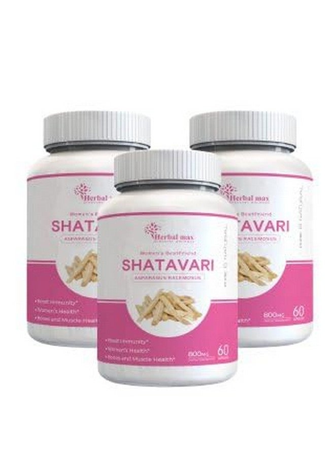 Herbal max Organic Shatavari Capsules, 180 Capsule (800mg) | Rich in Antioxidant | For Stamina, Immunity & Energy | pack of 3