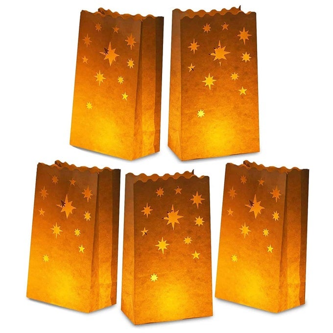 WHITE PAPER LUMINARY BAGS 50PACK CANDLE LANTERN BAGS FIRERETARDANT STAR LUMINARIES FOR CHRISTMAS WEDDINGS BIRTHDAY PARTY VALENTINES DAY DECORATION 59 X 10 X 35 INCHES