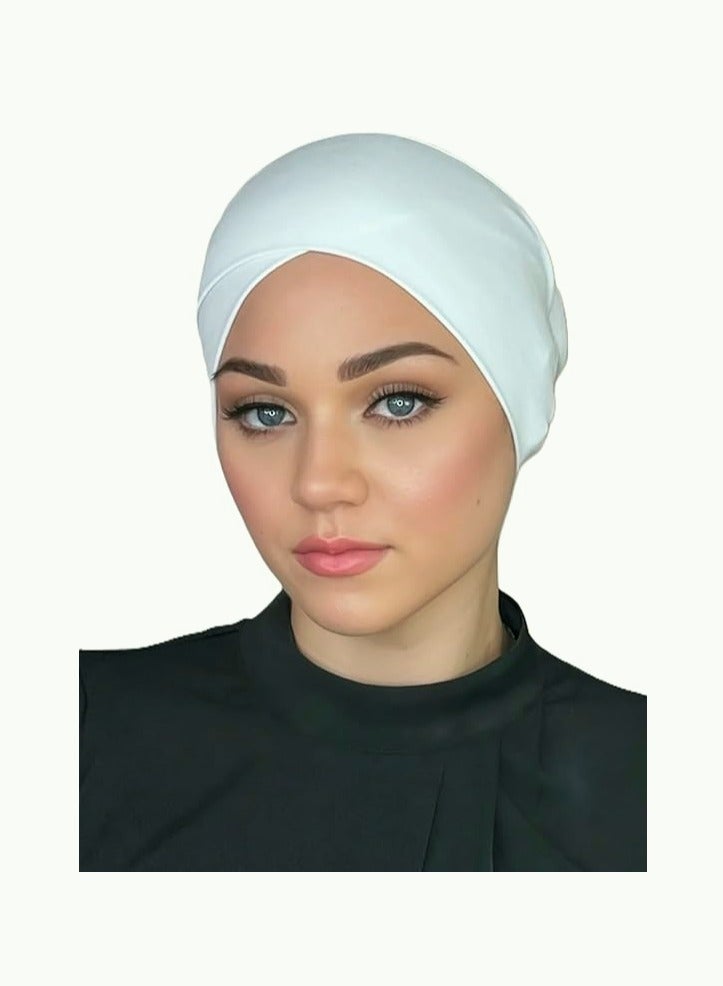 برفكتوري قبعات جيرسي بونيه متقاطعة مثالية تحت وشاح أغطية الرأس للنساء قبعة عمامة خفيفة الوزن ومريحة - أبيض وأسود  - Image 3