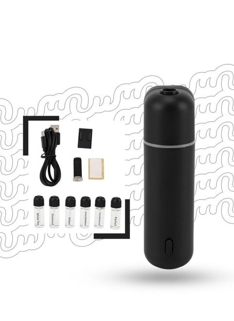 Mini Wall Mounted Air Freshener Diffuser 5ml, Essential Oil Diffuser with 6 Oil Bottles, USB Rechargeable, Portable Air Freshener for Bathroom Bedroom