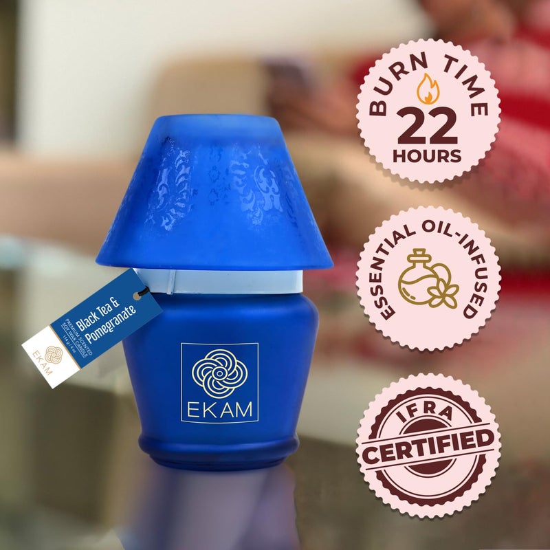EKAM Scented Frost Glass Lampshade Candle Black Tea Pomegranate Scented Candle Luxury Fragrances Ideal for Home Decor Aromatherapy Gifting 22 Hours Burn time 114 g - Image 4