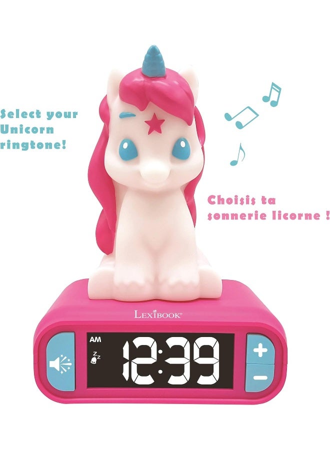 Lexibook Unicorn Digital Alarm Clock RL800UNI for Kids with LED Night Light, Snooze Function, Unicorn Sound Effects, Luminous LCD Display, Cute Bedside Table Clock for Children, Pink Unicorn-Themed Alarm Clock for Boys and Girls Bedroom - Image 5