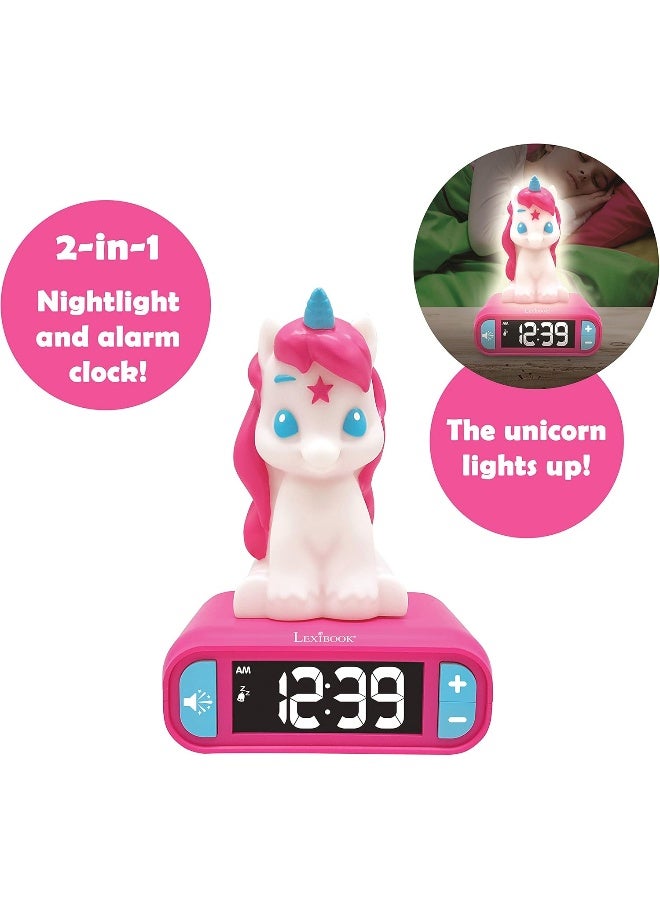 Lexibook Unicorn Digital Alarm Clock RL800UNI for Kids with LED Night Light, Snooze Function, Unicorn Sound Effects, Luminous LCD Display, Cute Bedside Table Clock for Children, Pink Unicorn-Themed Alarm Clock for Boys and Girls Bedroom - Image 3