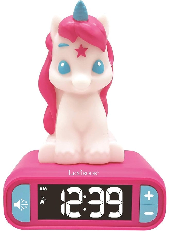 Lexibook Unicorn Digital Alarm Clock RL800UNI for Kids with LED Night Light, Snooze Function, Unicorn Sound Effects, Luminous LCD Display, Cute Bedside Table Clock for Children, Pink Unicorn-Themed Alarm Clock for Boys and Girls Bedroom - Image 1