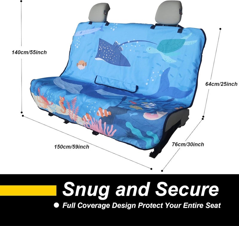 Back Seat Cover for Car Trucks Van SUV Jeep,Waterproof Rear Bench Towel Seat Covers for Dogs and Kids,Automotive Backseat Protector(Seaworld), CRSC-001 - Image 2
