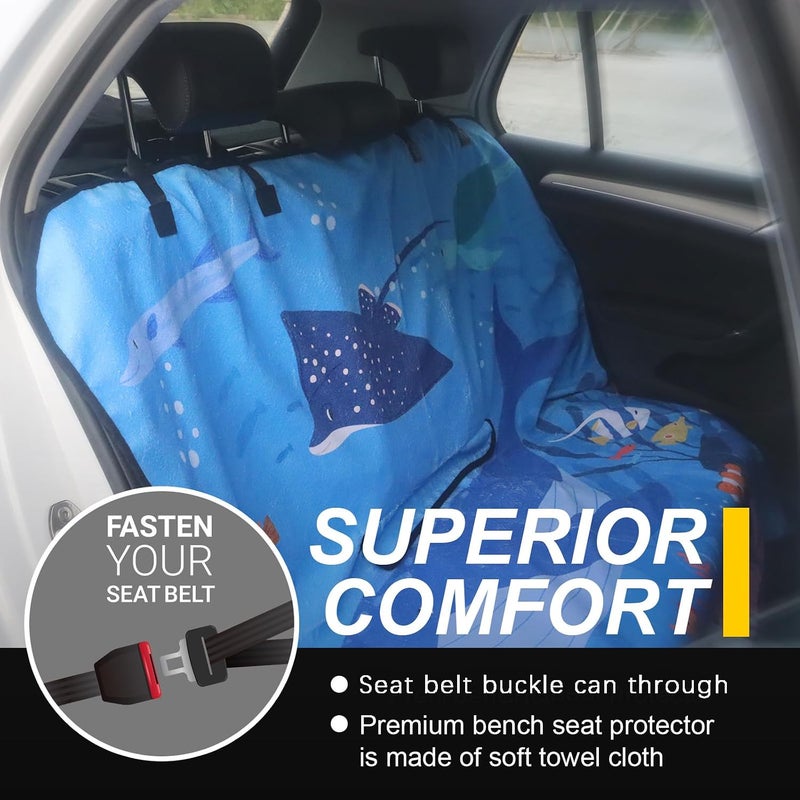 Back Seat Cover for Car Trucks Van SUV Jeep,Waterproof Rear Bench Towel Seat Covers for Dogs and Kids,Automotive Backseat Protector(Seaworld), CRSC-001 - Image 4