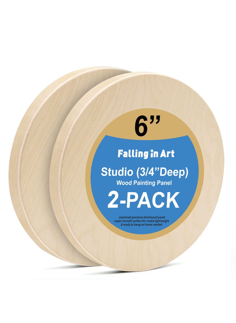 Falling In art Falling in Art Unfinished Round Birch Wood Panels Kit for Painting Wooden Canvas 2 Pack of 6 Studio 34 Deep Cradle Boards for Pouring Art Crafts Burning and More 