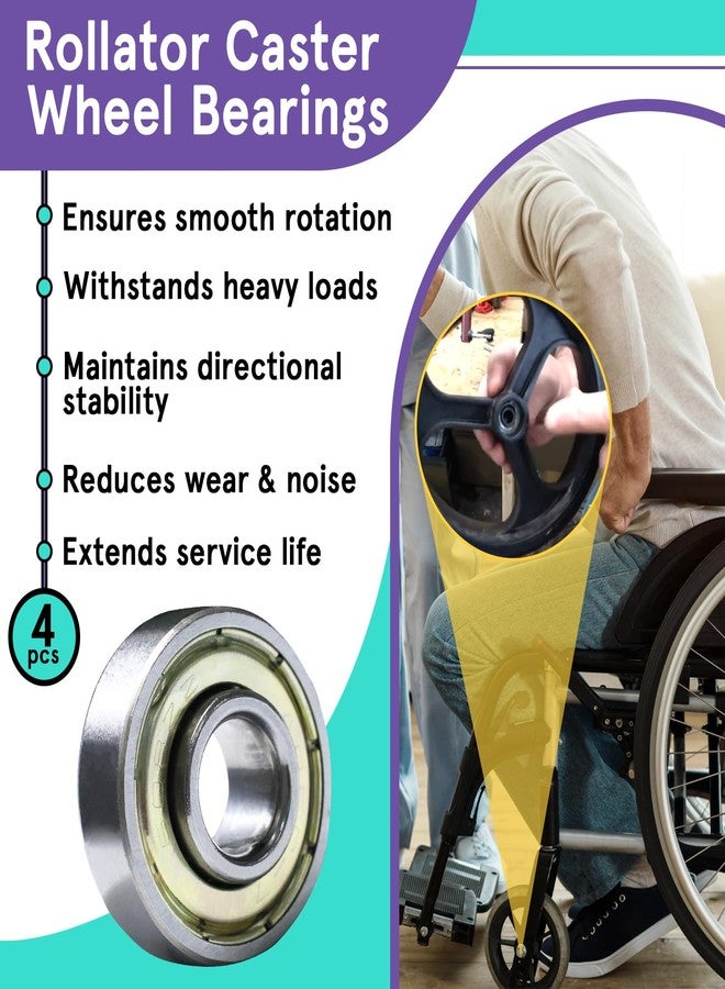Kamrexi 4PCS Rollator Caster Wheel Bearings, Wheelchair Bearings, Universal Wheel Bearings for Wheelchair Rollator Transport Chairs, ID8.0*OD22*T9mm, Compatible with 8.0MM (5/16") Wheel axles, STDS1011 - Image 2