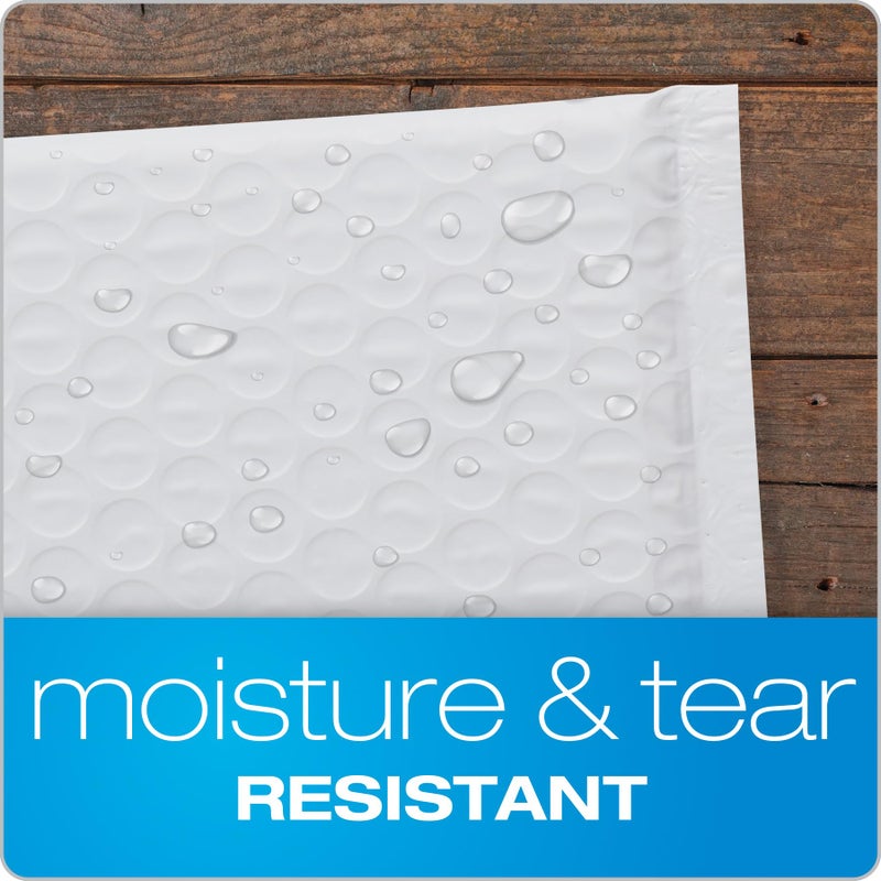 Quality Park Bubble Mailers, 6 x 9 Inch, White Poly Mailers, Padded Envelopes, Shipping Envelopes, Water Resistant, Self Seal, 50 Per Box (QUA85856), Plastic - Image 2