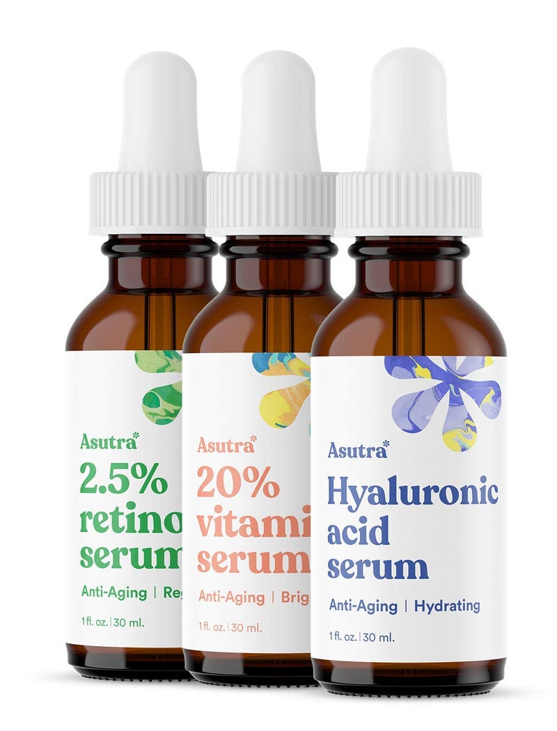 ASUTRA Serum Variety Pack 3 Products  1 fl oz 25 Retinol Face Serum 1 lf oz 20 Vitamin C Face Serum 1 fl oz Hyaluronic Acid Face Serum