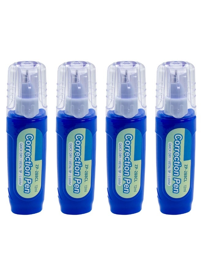 Duravel Correction Pen, Quick Dry, Metal Tip, 0.8MM, 12ml, Pack of 4 - Image 1
