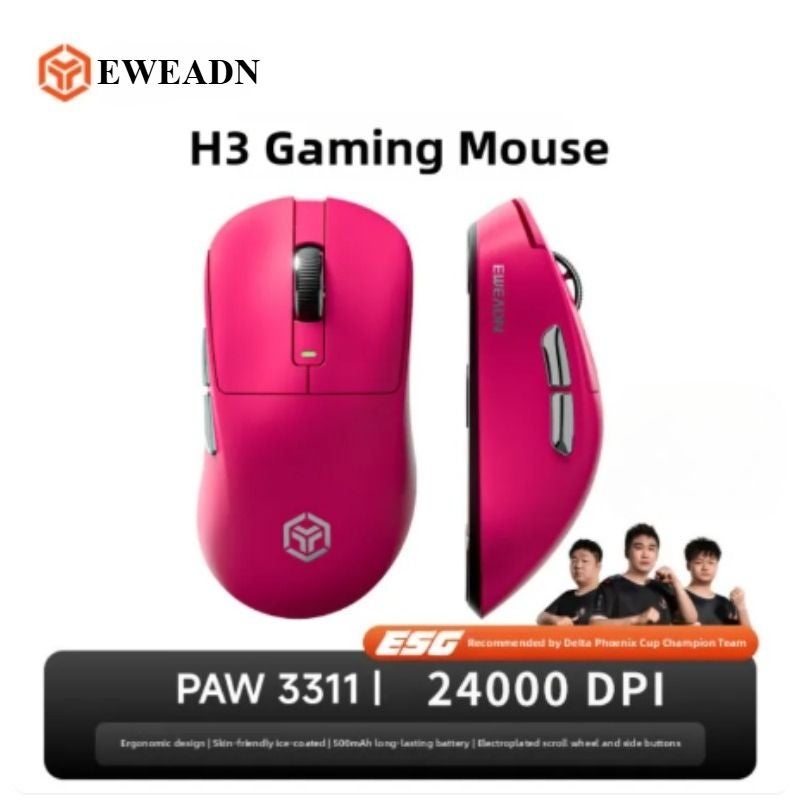 Eweadn H3 Ergonomic Lightweight Tri-Mode Bluetooth Mouse, Berry Red - Image 1