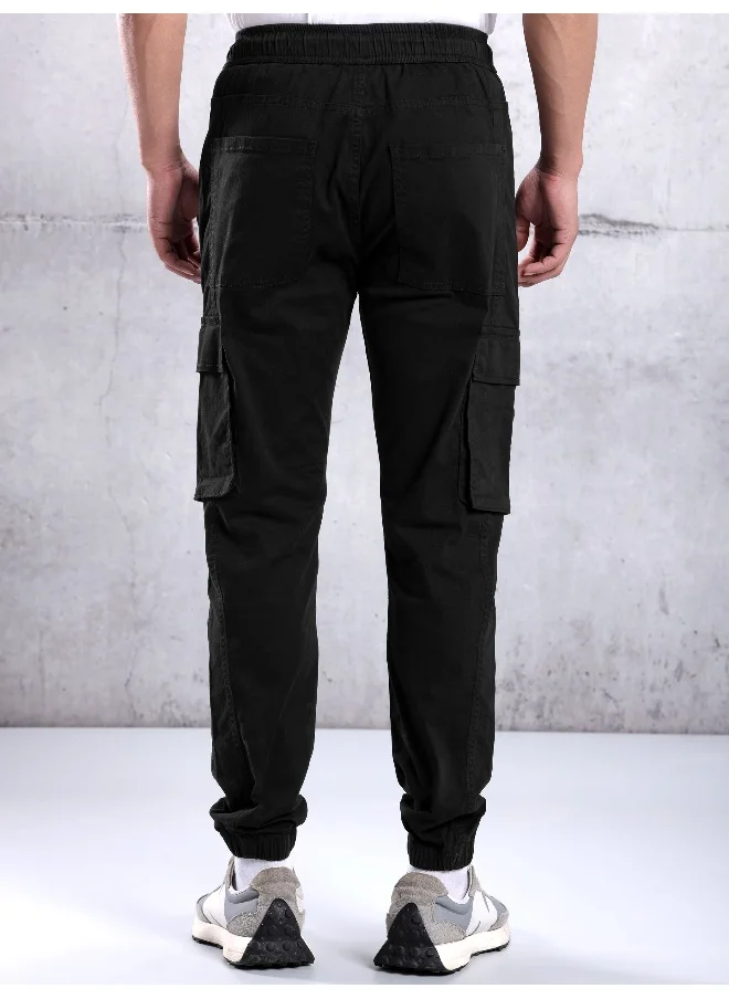 Beyoung Solid Cotton Black Cargo Pant For Men