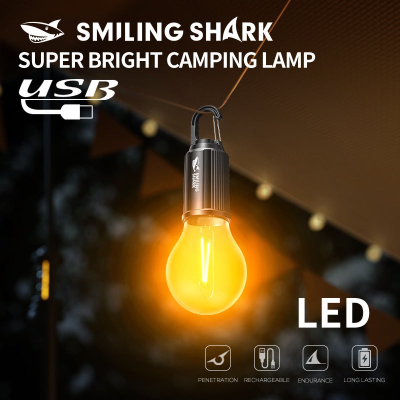 SMILING SHARK LED outdoor camping light bulb warm light rechargeable - Image 1