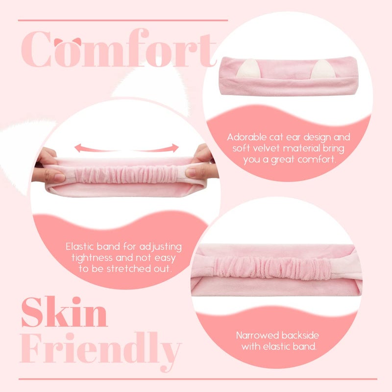 Dreamlover Christmas Stocking Stuffers & Holiday Gifts for Teen Girls, 3 Pieces Cat Ears Soft Velvet Skincare Headband, Reusable Hair Bands for Face Washing, Makeup, SPA, Sleepovers - Image 2