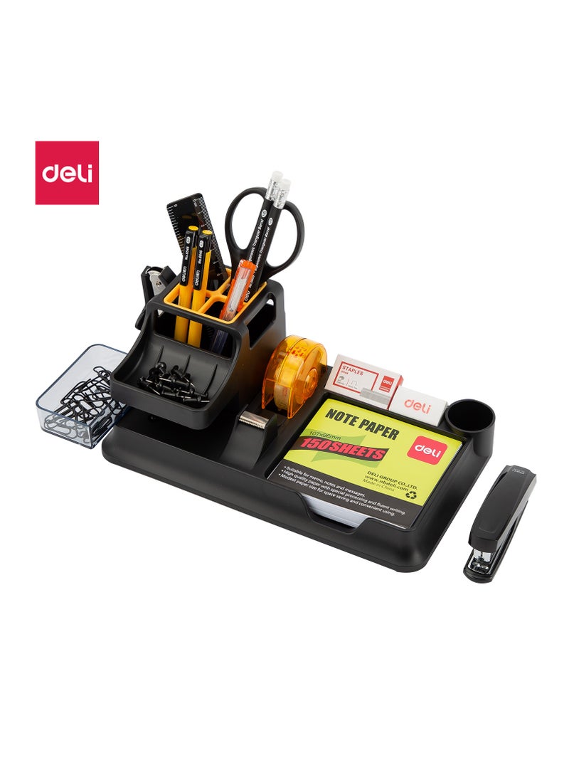 Deli - Deli E38252A Desk Organizer, 260×103×150mm, Black, Durable HIPS Material, 7 Compartments - Image 1