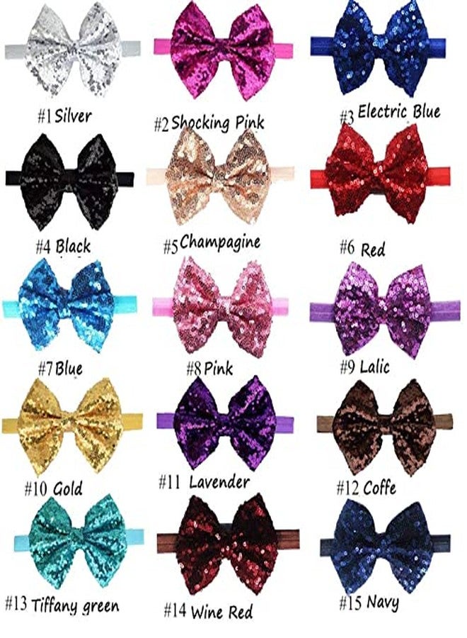 Shidara Baby Girls Headbands Big Boutique Bling Sparkly Glitter Sequin Hair Bows Headband Elastic Hair Bands Hair Accessories for Toddlers Infants Newborns | Multi | 6 Pieces - Image 2