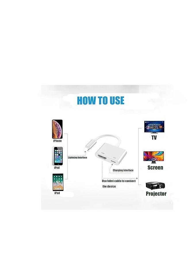ماركة غير محددة كابل Lightning إلى HDMI، [معتمد من Apple MFi] محول HDMI AV رقمي بدقة 1080 بكسل لجهاز iPhone، محول شاشة مزامنة HDMI لفيديو عالي الدقة متوافق مع iPhone 14/13/12/11/X/8/iPad إلى تلفزيون/جهاز عرض/شاشة  - Image 3