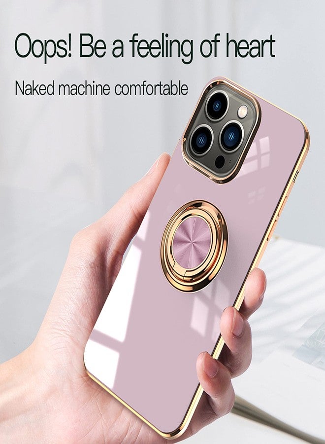 Omorro جراب Omorro متوافق مع هاتف iPhone 14 باللون الذهبي الوردي للنساء والفتيات، مزود بحلقة حامل قابلة للدوران 360 درجة، مصنوع من مادة TPU، مع حافة مطلية، متوافق مع التثبيت المغناطيسي، جراب فاخر رفيع، أبيض - Image 3