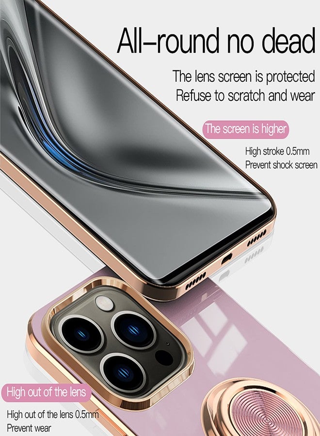Omorro جراب Omorro متوافق مع هاتف iPhone 14 باللون الذهبي الوردي للنساء والفتيات، مزود بحلقة حامل قابلة للدوران 360 درجة، مصنوع من مادة TPU، مع حافة مطلية، متوافق مع التثبيت المغناطيسي، جراب فاخر رفيع، أبيض - Image 4