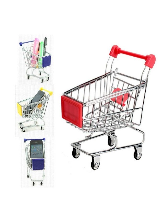deziine deziine�2Pcs Mini Shopping Trolley Supermarket Handcart Shopping Utility Cart Mode Storage Toy (Color as per Availability) Silver  - Image 4