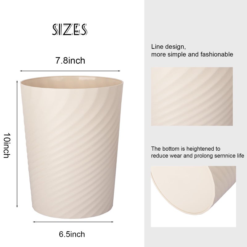 UUJOLY Plastic Small Trash Can Wastebasket, Garbage Container Basket for Bathrooms, Laundry Room, Kitchens, Offices, Kids Rooms, Dorms, (Beige, 1.8 Gallon) - Image 2