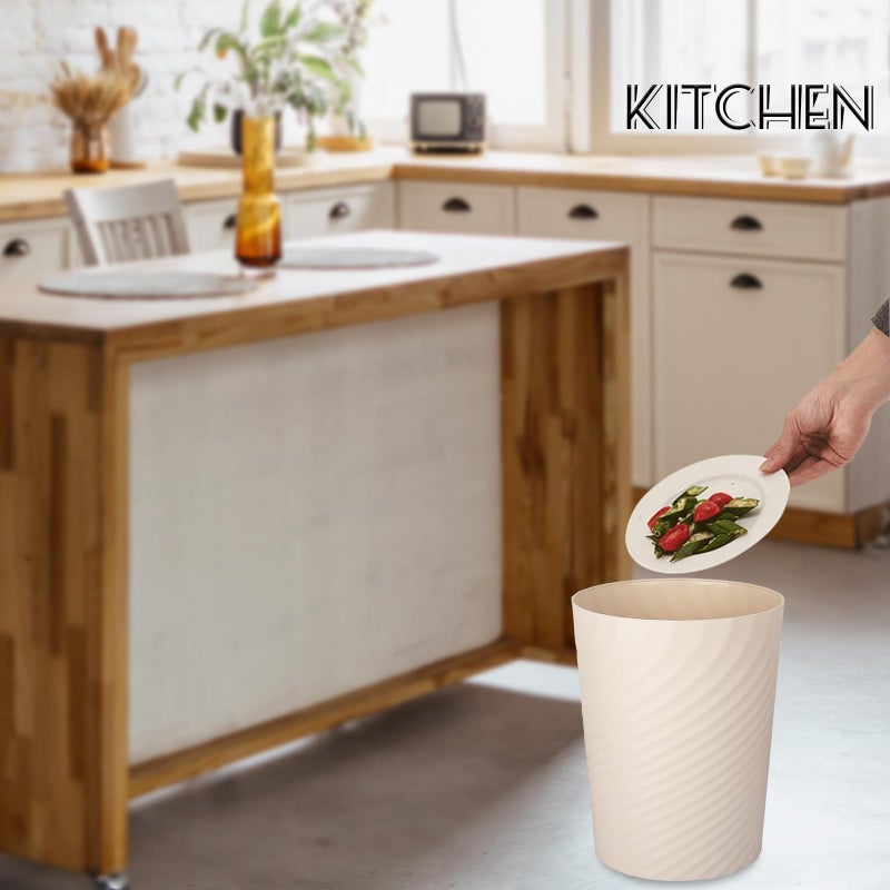 UUJOLY Plastic Small Trash Can Wastebasket, Garbage Container Basket for Bathrooms, Laundry Room, Kitchens, Offices, Kids Rooms, Dorms, (Beige, 1.8 Gallon) - Image 5