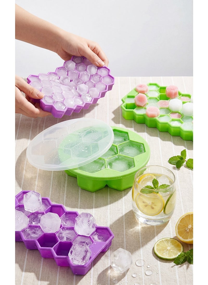 3-Pack Honeycomb Ice Cube Tray – 37-Slot, Silicone with Lid, Silicone Small Ice Cube Tray,Easy DIY Reusable Molds for Home - Image 3