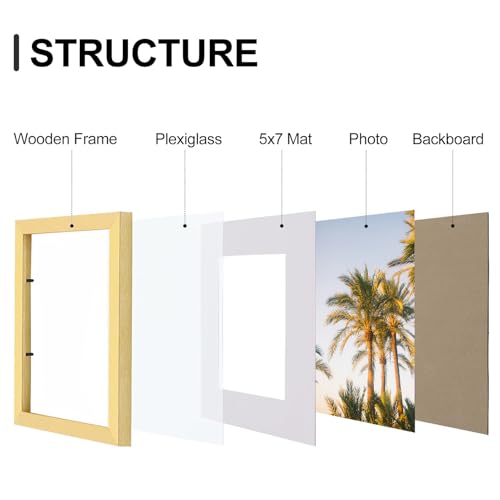Vittanly 8x10 Picture Frames Set of 9, Shatter Resistant Plexiglass, Display 5x7 Pictures with Mat or 8x10 without Mat, Photo Frames for Wall or Tabletop, Engineered Wood, Gold - Image 2