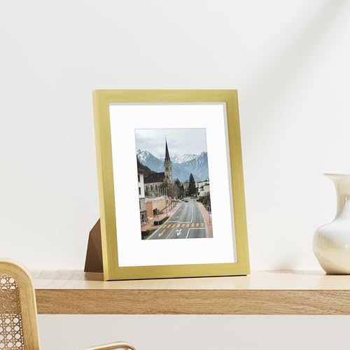 Vittanly 8x10 Picture Frames Set of 9, Shatter Resistant Plexiglass, Display 5x7 Pictures with Mat or 8x10 without Mat, Photo Frames for Wall or Tabletop, Engineered Wood, Gold - Image 5