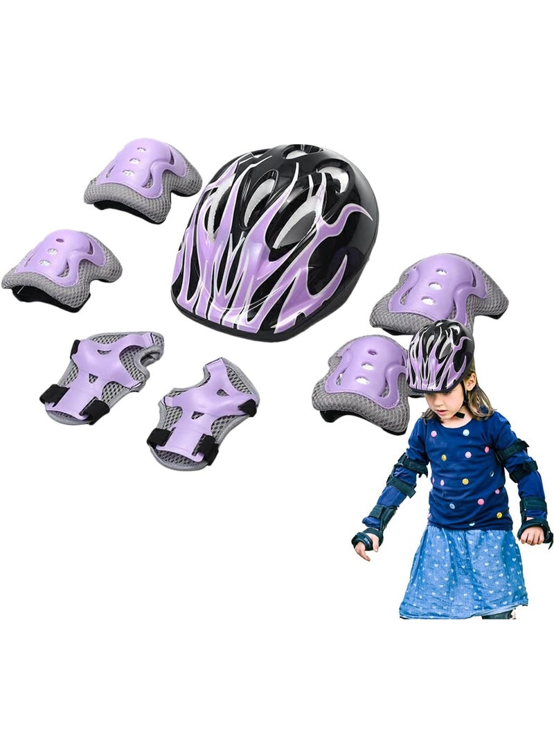 Soofam Toddler Helmet and Pads | Children Cycling Protective Set - Shock-Absorbing Helmet and Pads Kit for Outdoor Sports Hockey Scooter Baseball Bike Roller Skates Skateboarding Kids 5-10(Purple) - Image 1