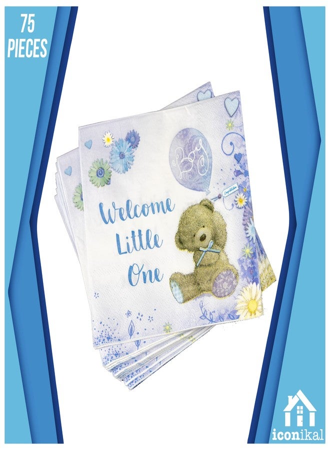 Iconikal 75-Count Baby Shower Party Napkins, Baby Boy, Baby Blue, Disposable Paper Party Napkins, Dinner Size - Image 3