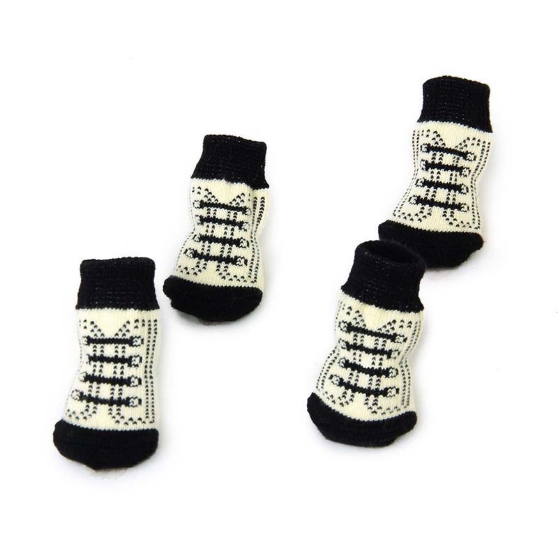 4pcs Cute Small Dog Puppy Cat Non- Socks with - Size XL (Black+White) - Image 1