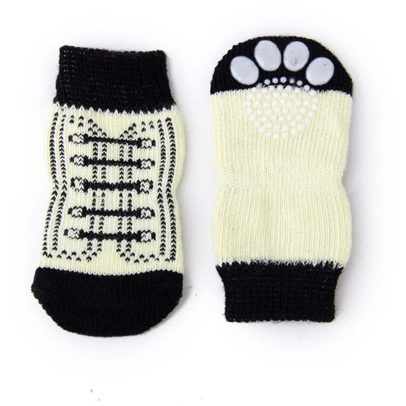 4pcs Cute Small Dog Puppy Cat Non- Socks with - Size XL (Black+White) - Image 2