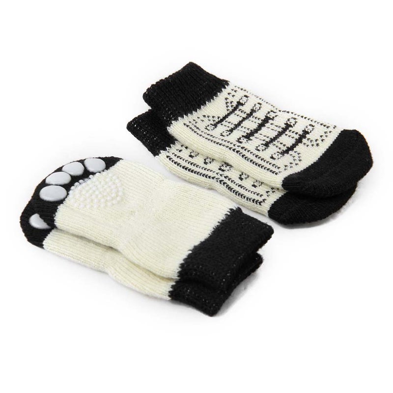 4pcs Cute Small Dog Puppy Cat Non- Socks with - Size XL (Black+White) - Image 3