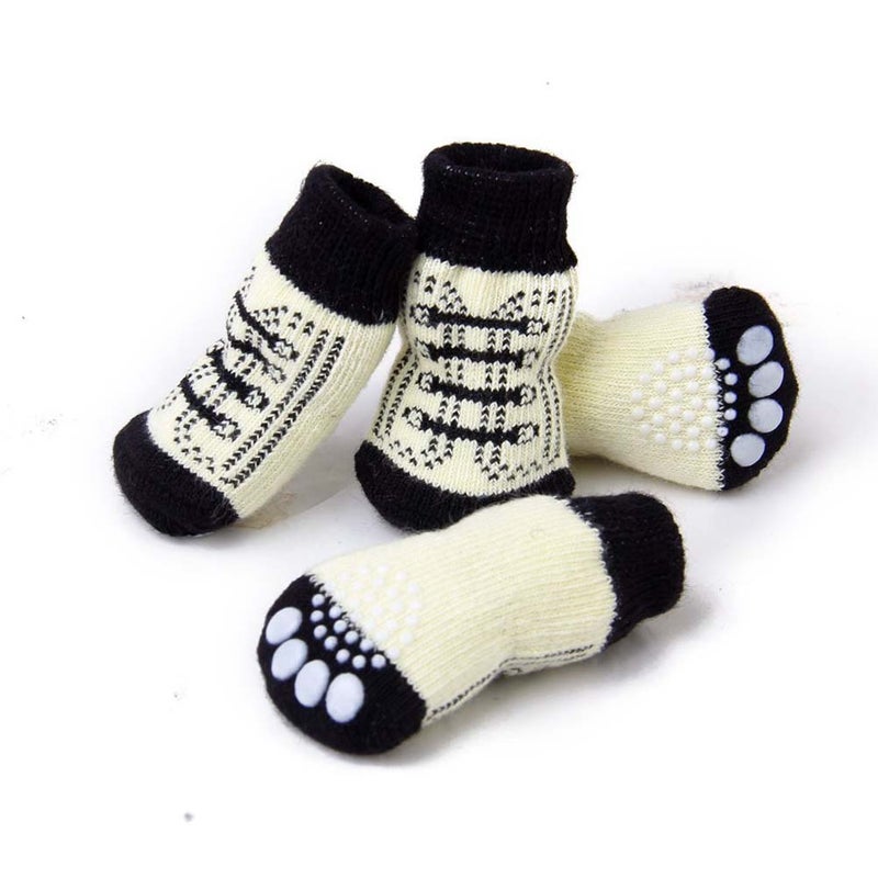 4pcs Cute Small Dog Puppy Cat Non- Socks with - Size XL (Black+White) - Image 4