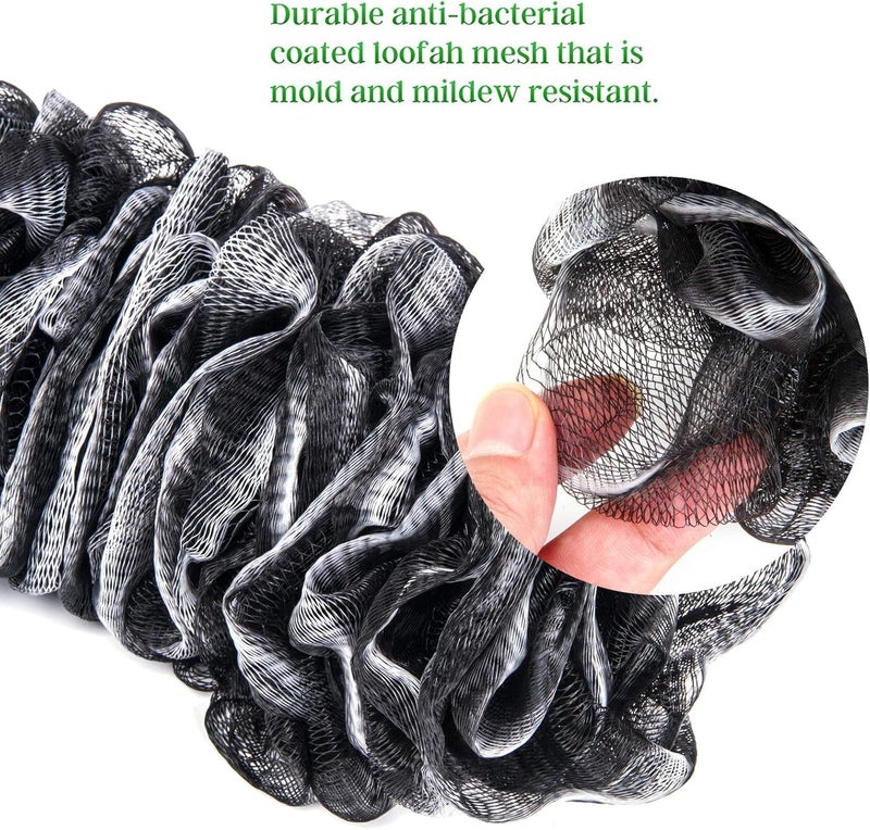 Arswin Back Scrubber for Shower,Loofah Long Handle Bath Body Brush,Soft Nylon Mesh Sponge for Shower,Loofah On a Stick for Men Women,Exfoliating Scrub Cleaning Luffa for Elderly(2-Pack,Black) - Image 3