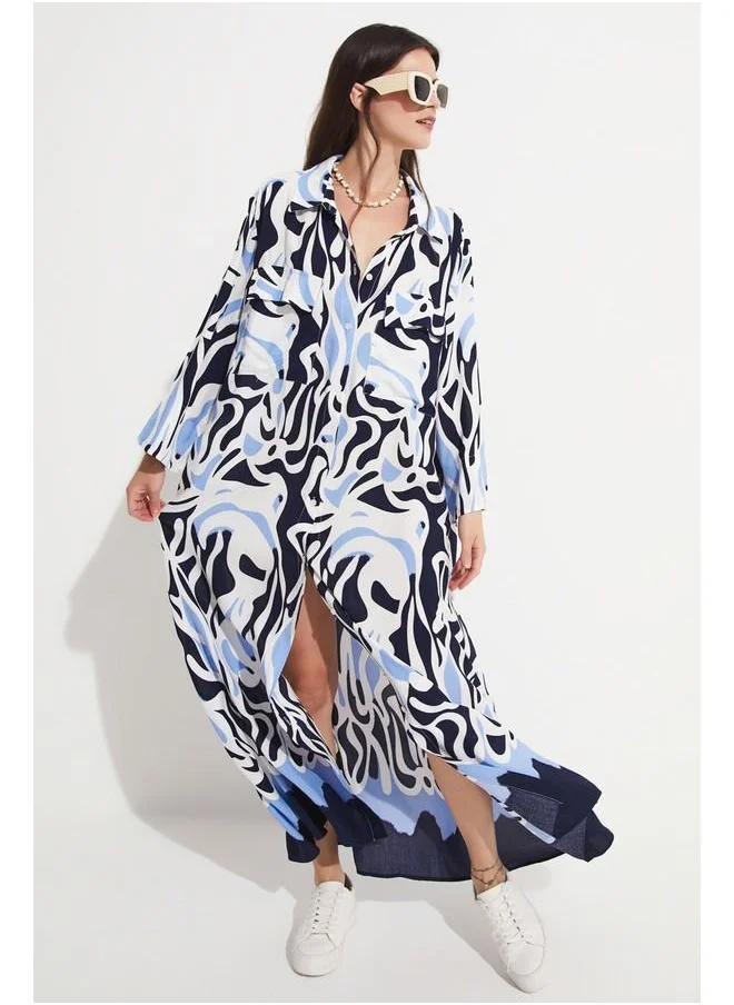 جون June Women 100% Viscose Patterned Maxi Dress Navy - Blue