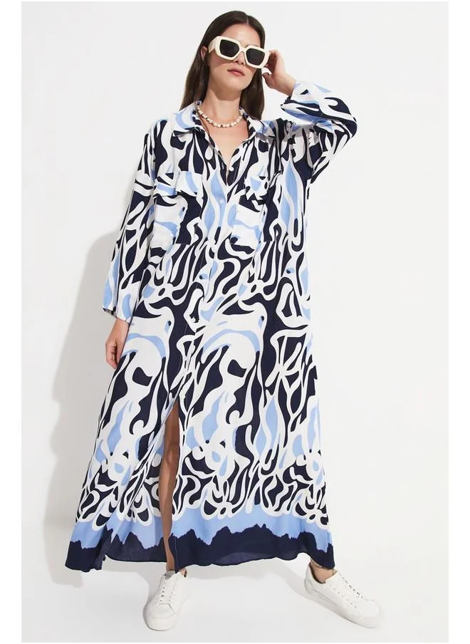 JUNE June Women 100% Viscose Patterned Maxi Dress Navy - Blue